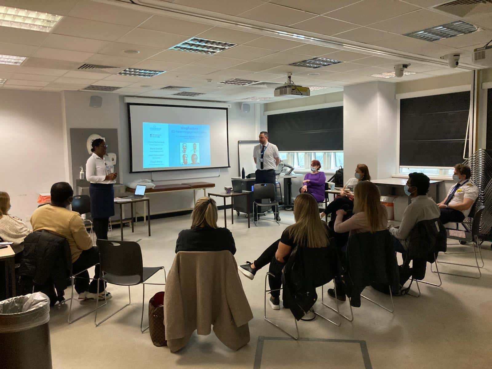 The WingFactors patient engagement team with NHS staff at the Whittington Hospital